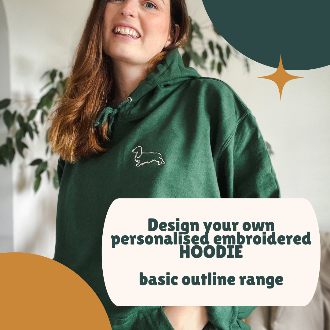 Design your own personalised embroidered hoodie - basic outline range