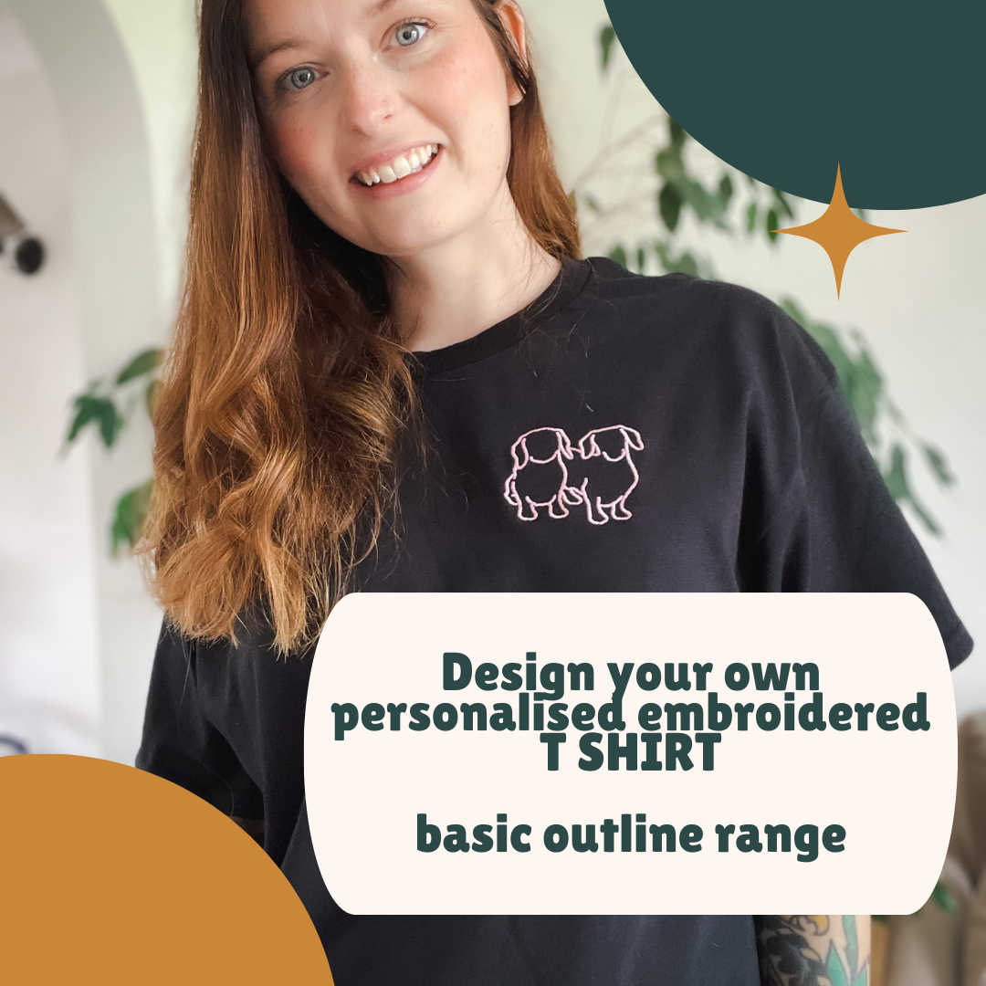 Design your own personalised embroidered T Shirt - basic outline range